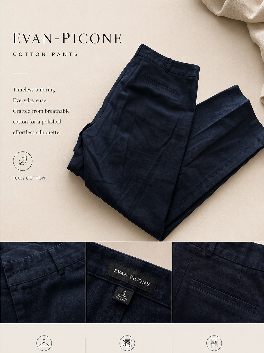 Evan Picone Dark Navy Cotton Chinos
